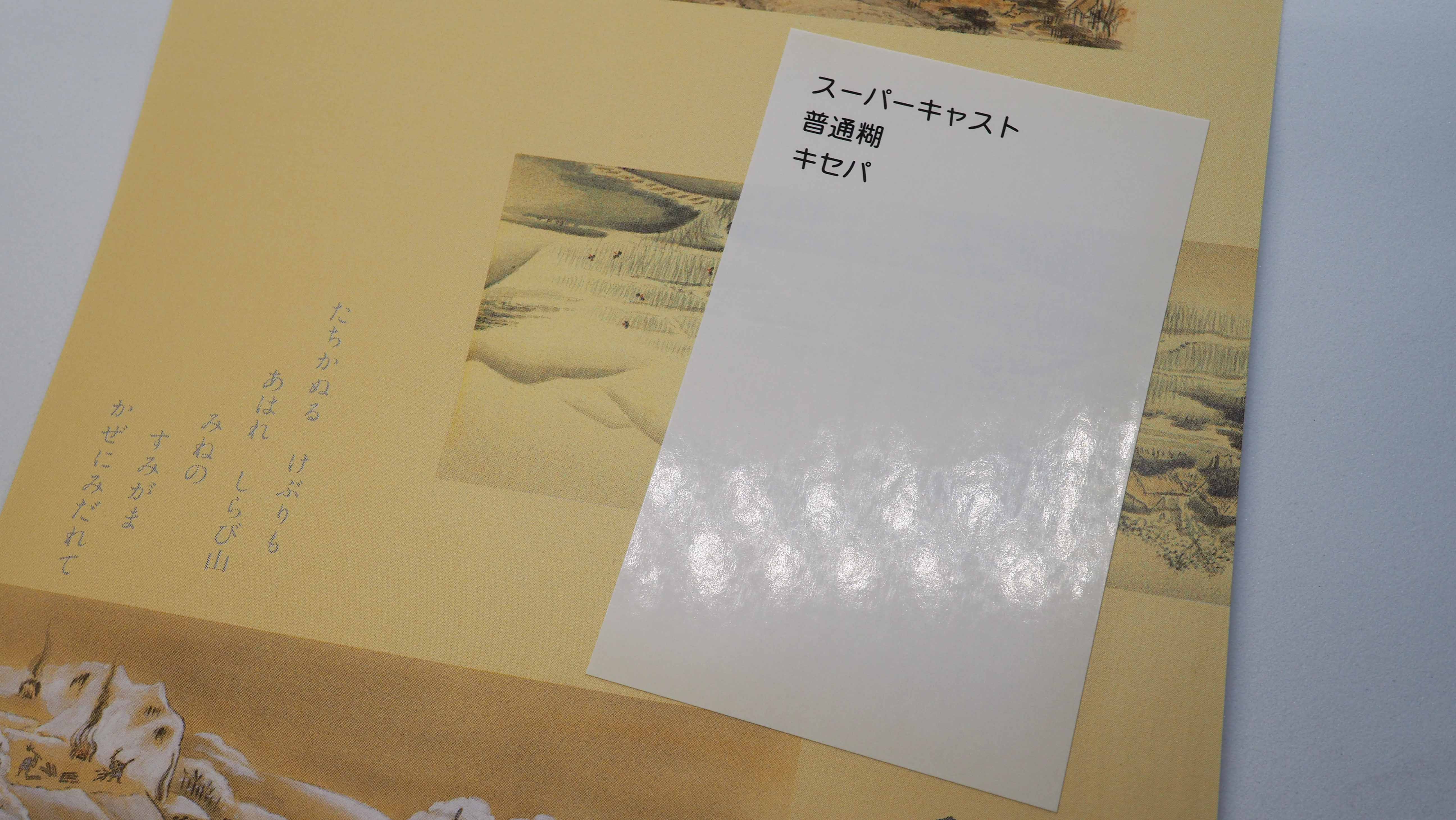 光の反射が写ったスーパーキャストの実物用紙見本